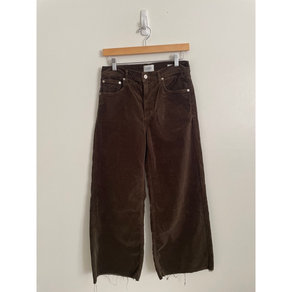 NEW Citizens of Humanity Lyra Corduroy Pants Womens 28 Green Wide Leg Raw Hem - Picture 2 of 13